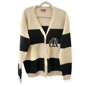 Edikted button down long sleeve color block navy beige cardigan M/L unisex retro